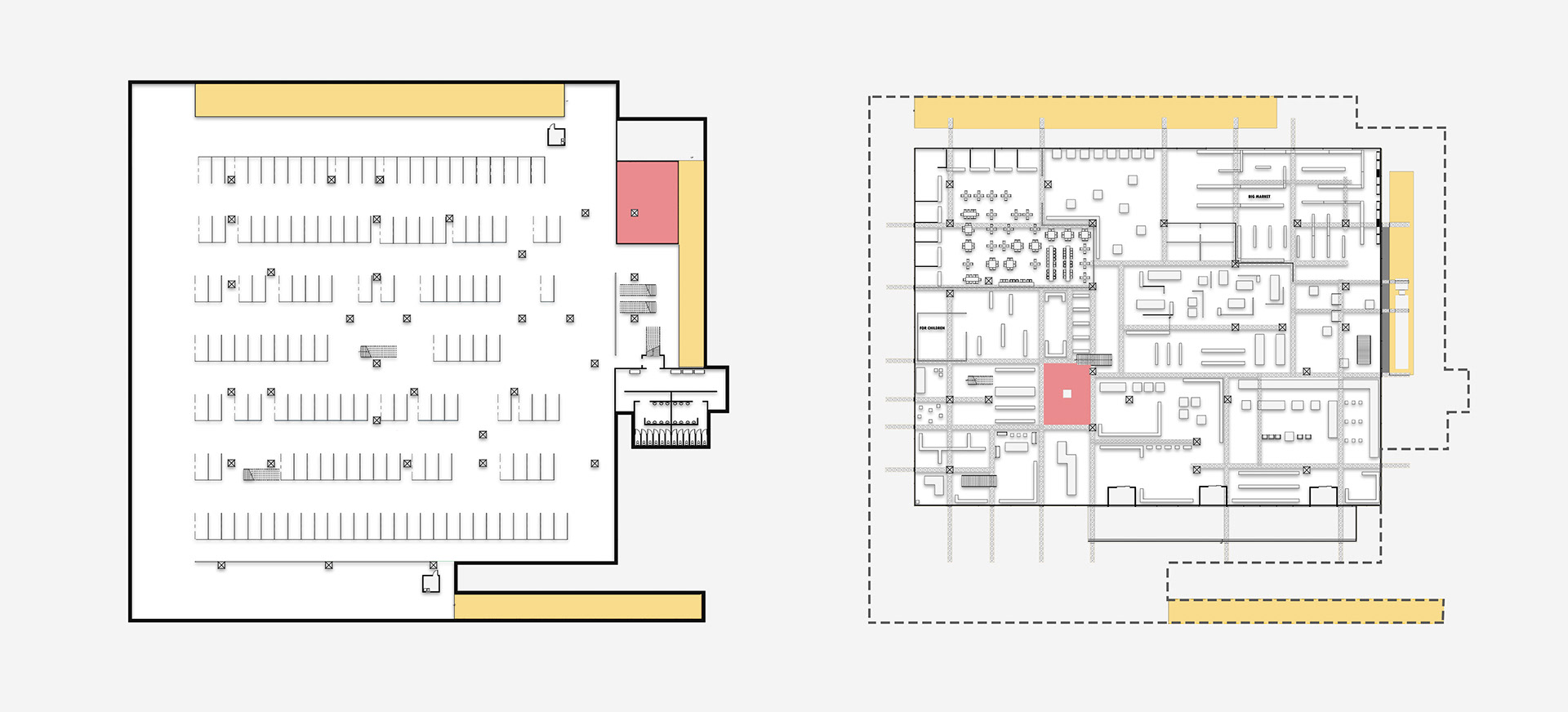 Left: Parking Floor Plan | Right: Ground Floor Plan