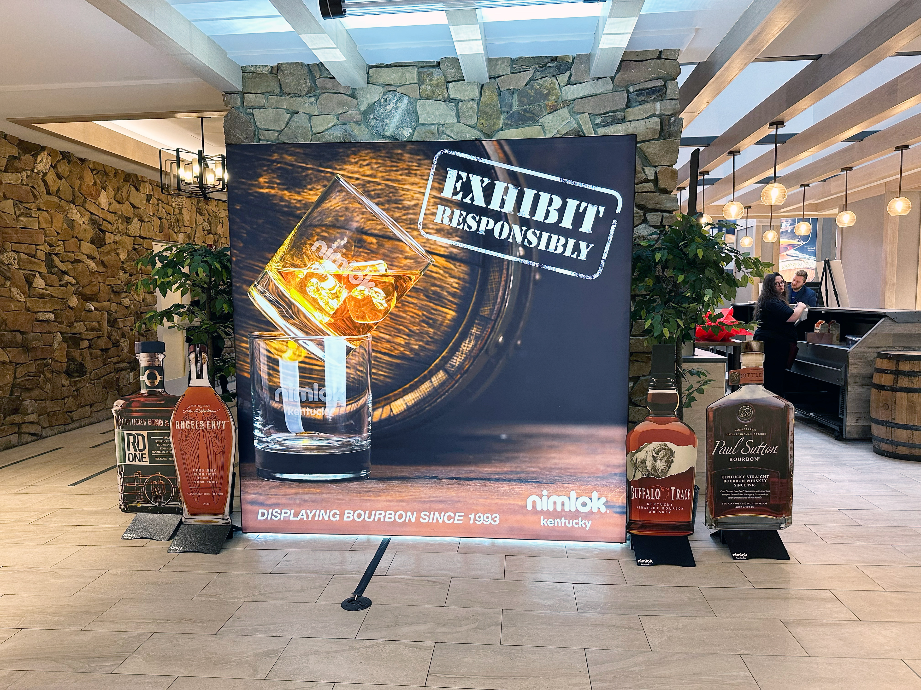 8' Backlit Backwall with 4' Bourbon Bottles