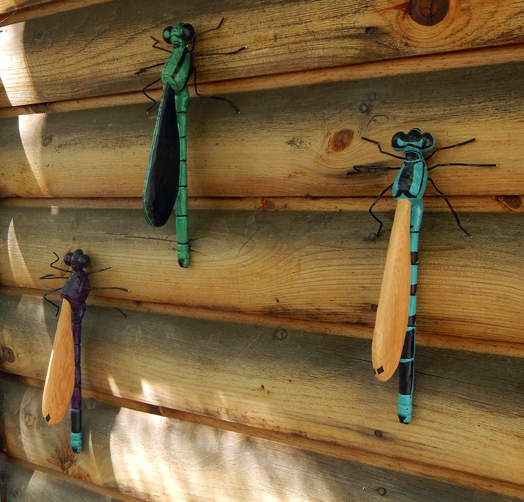 Heroic Damselflies, cedar and acrylic