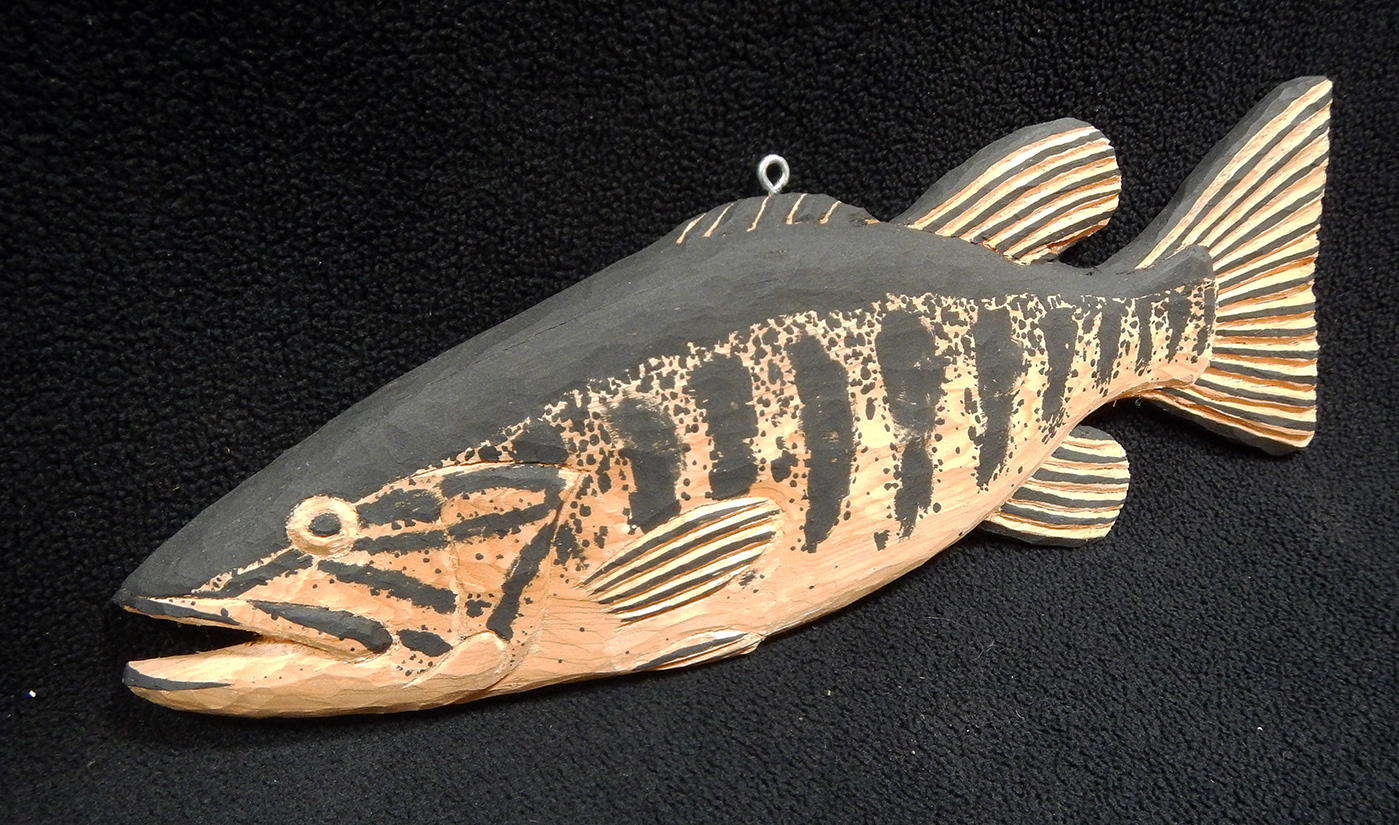 Bass Plaque, white cedar and acrylic