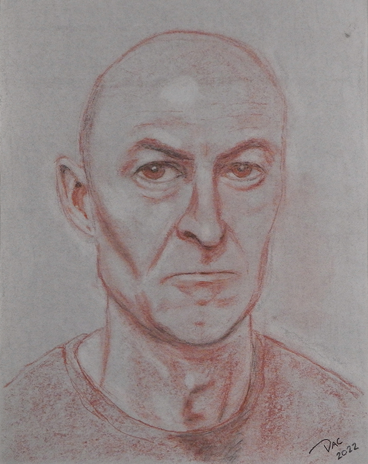 Self Portrait, Jan. 7/22, conte, 11x14"