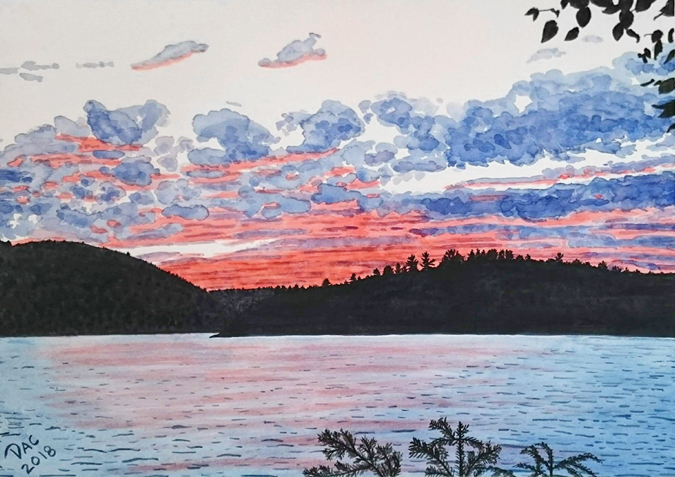 Sunset, Lac McArthur, 9x12"