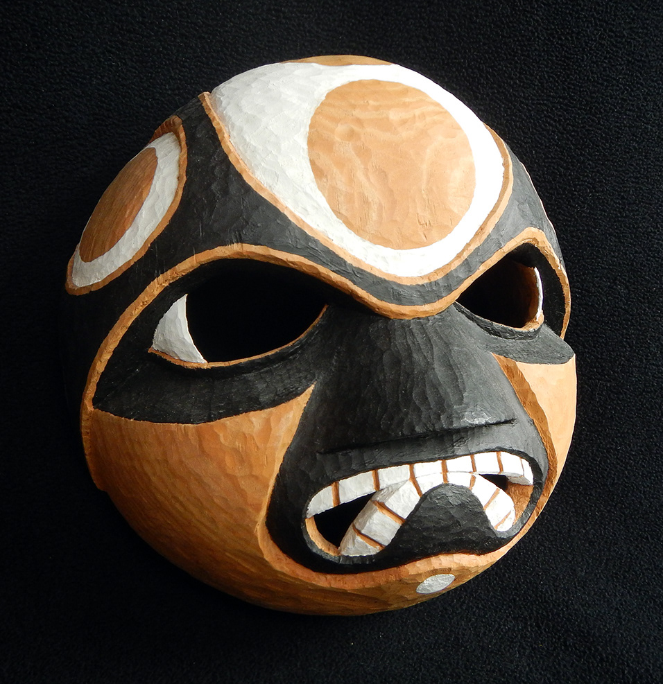 Round Japanese-styled Mask, red pine and acrylic