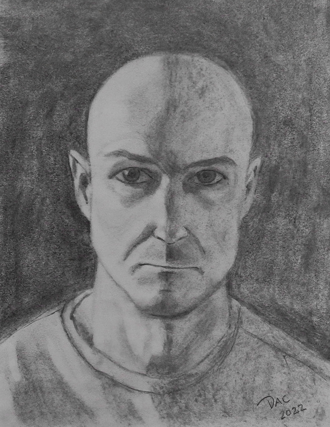Self Portrait, Jan. 5/22, charcoal, 11x14"