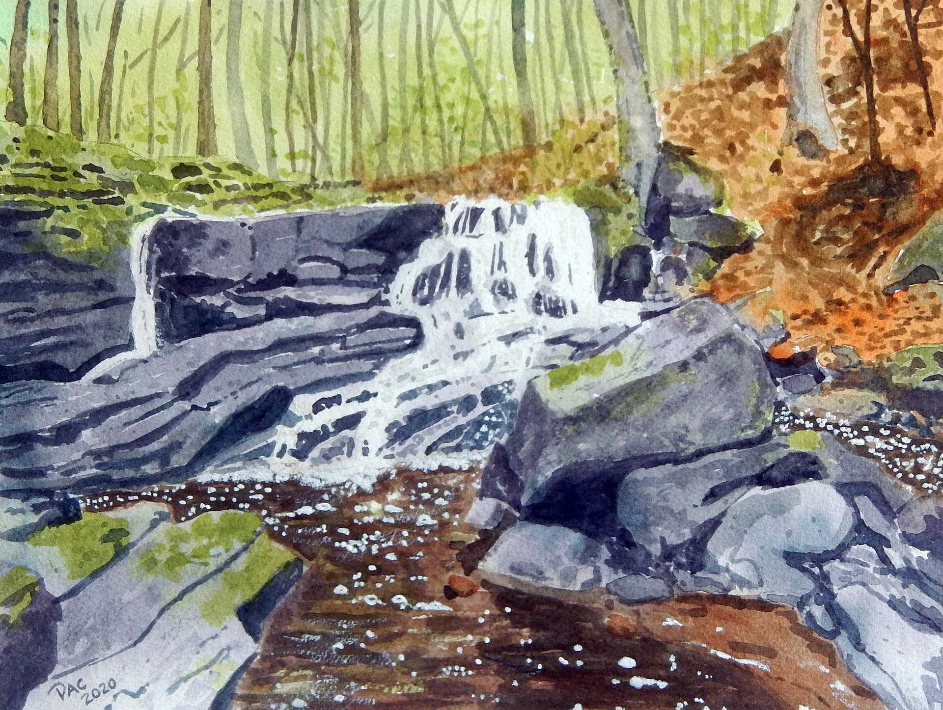 Black Stairstep Falls, Vals-des-Monts, 9x12"