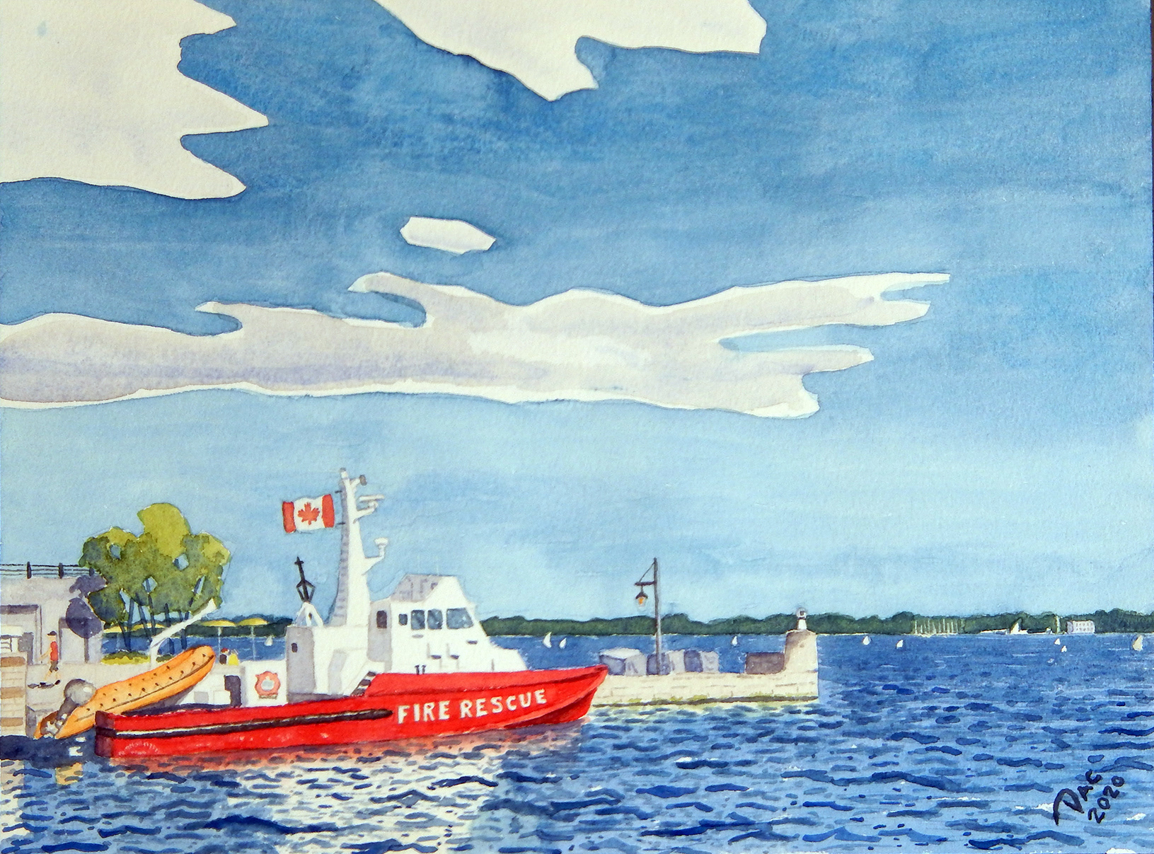 Fire Boat, 9x12"