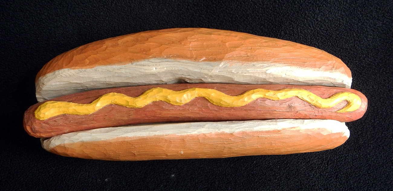 Hotdog, white pine, white cedar, and acrylic
