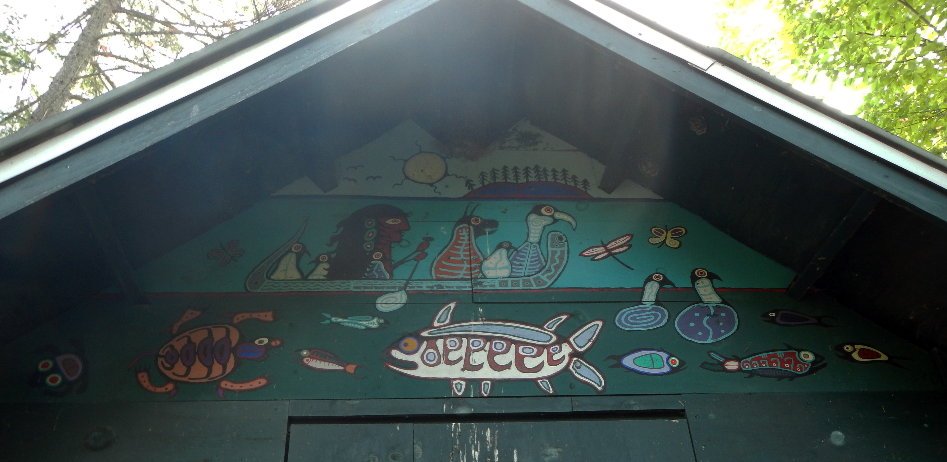 Boathouse, Morrisseau mash-up, acrylic