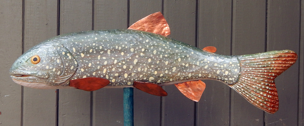 Trout - yellow birch, copper, acrylic