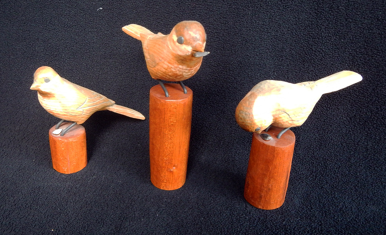 Chickadee Trio, white pine and black cherry