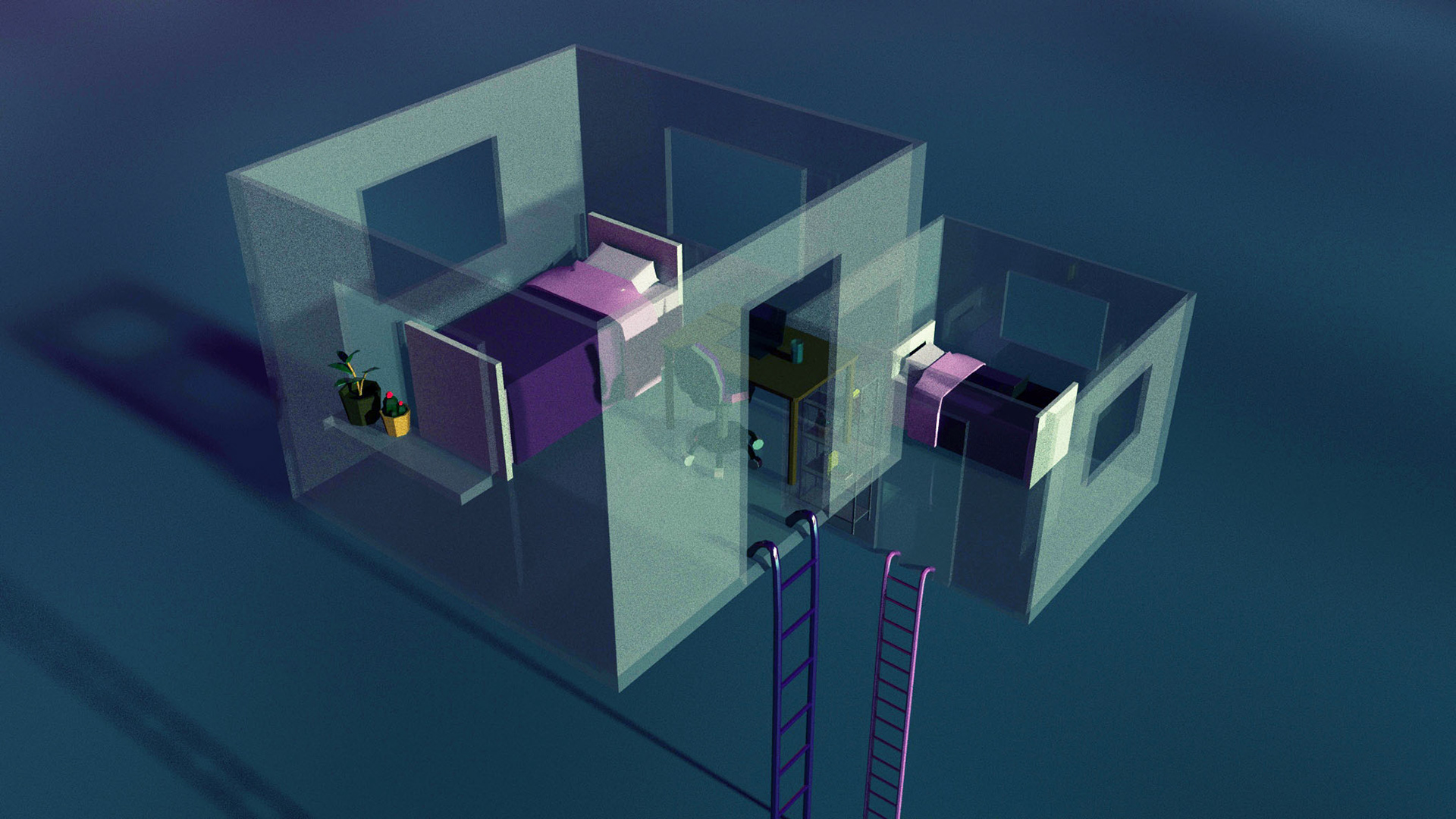 Detail shot of bedrooms from top