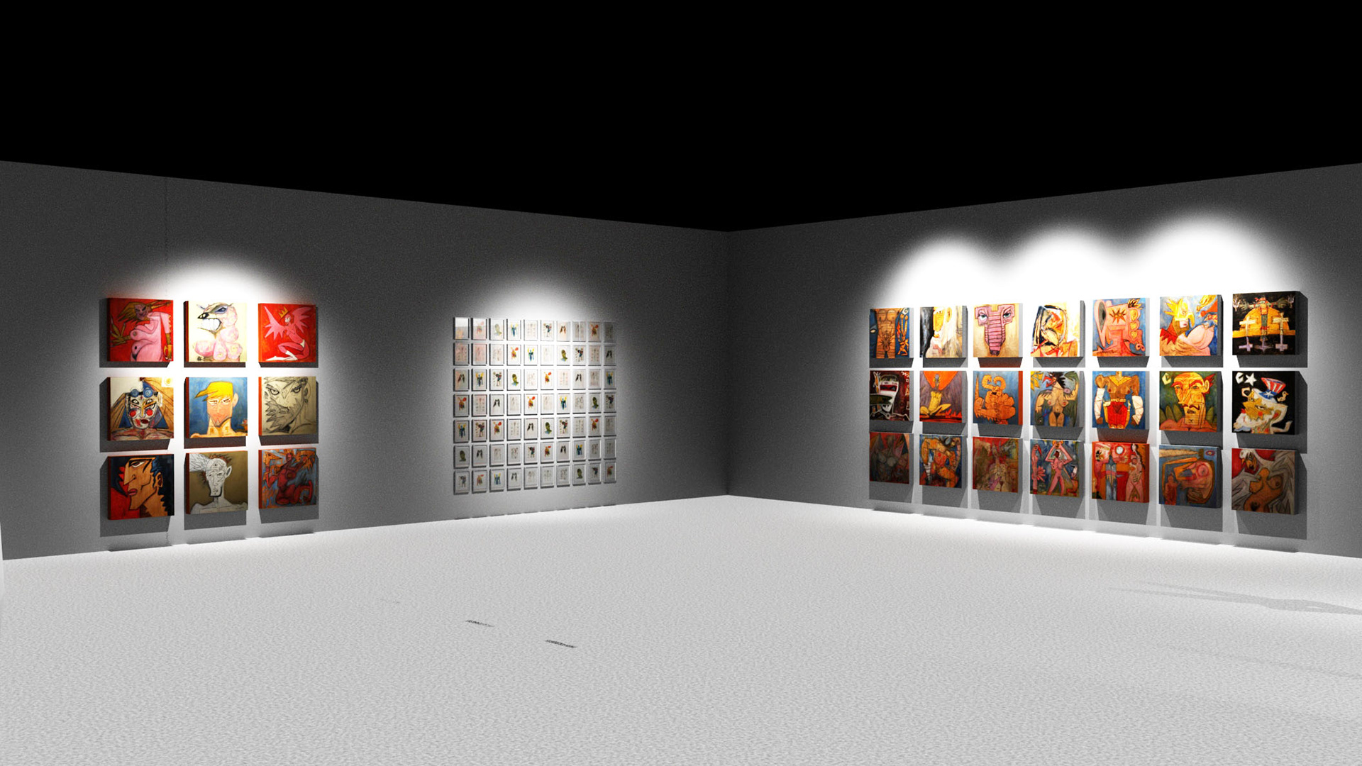 Render of the gallery looking toward the northwest feature walls