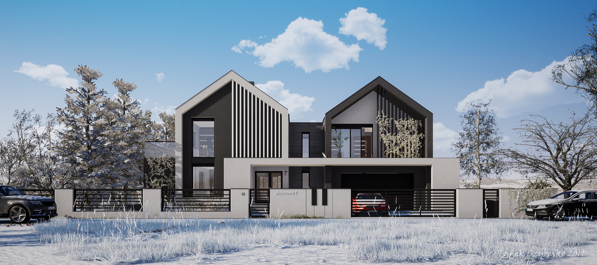 Nowoczesny dom jednorodzinny o prostych geometrycznych kształtach