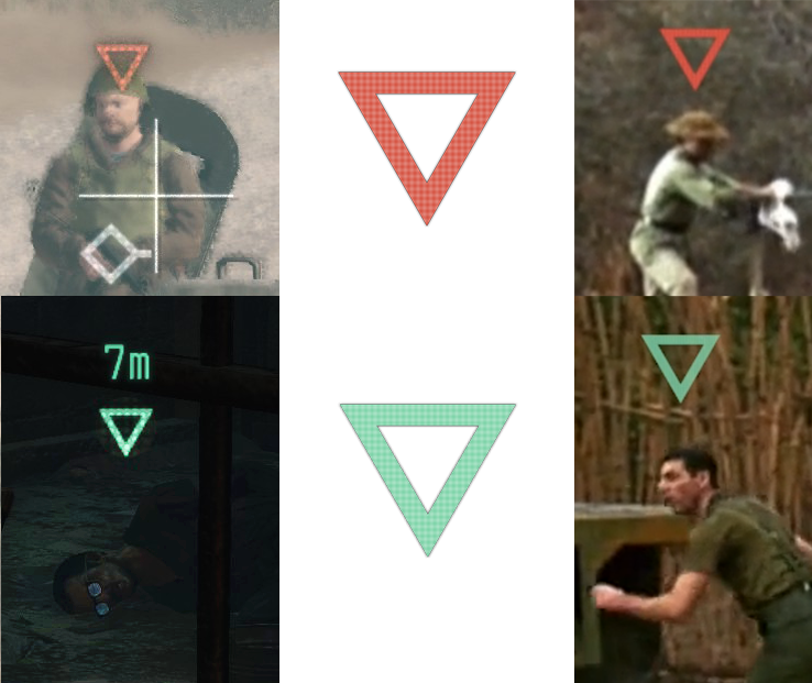 Enemy targets are indicated with a red triangle, friendlies with green.