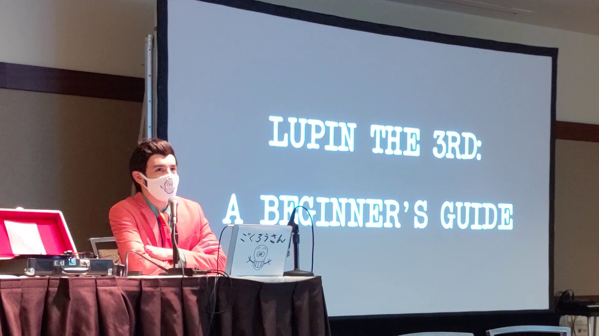 Giving an hourlong presentation about "Lupin the 3rd" while dressed as the title character