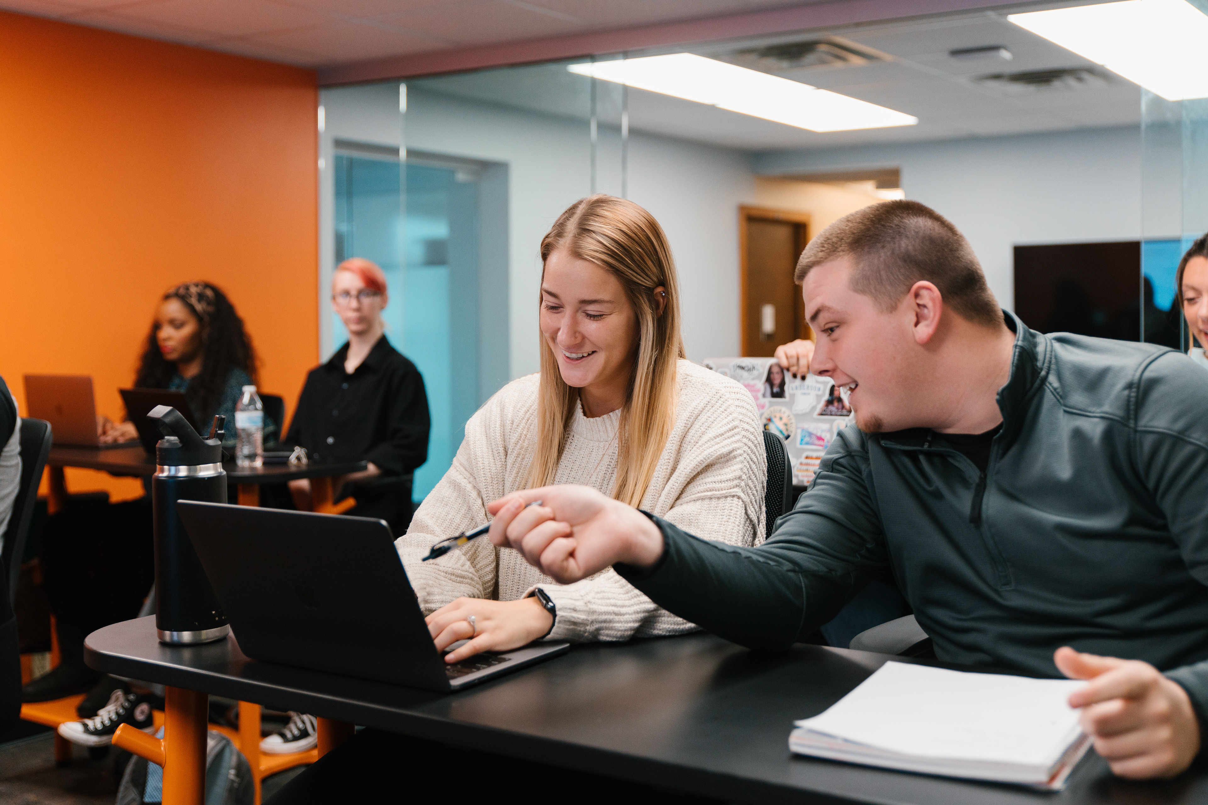 Students work on projects in the media lab