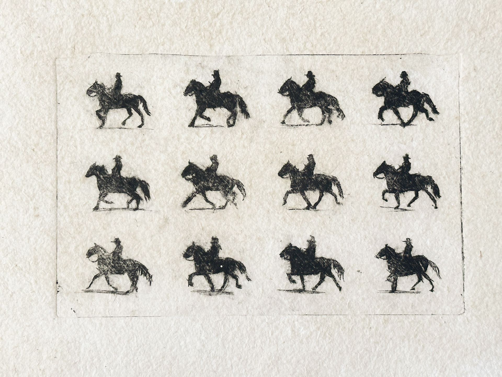 Horses in motion Drypoint Etching