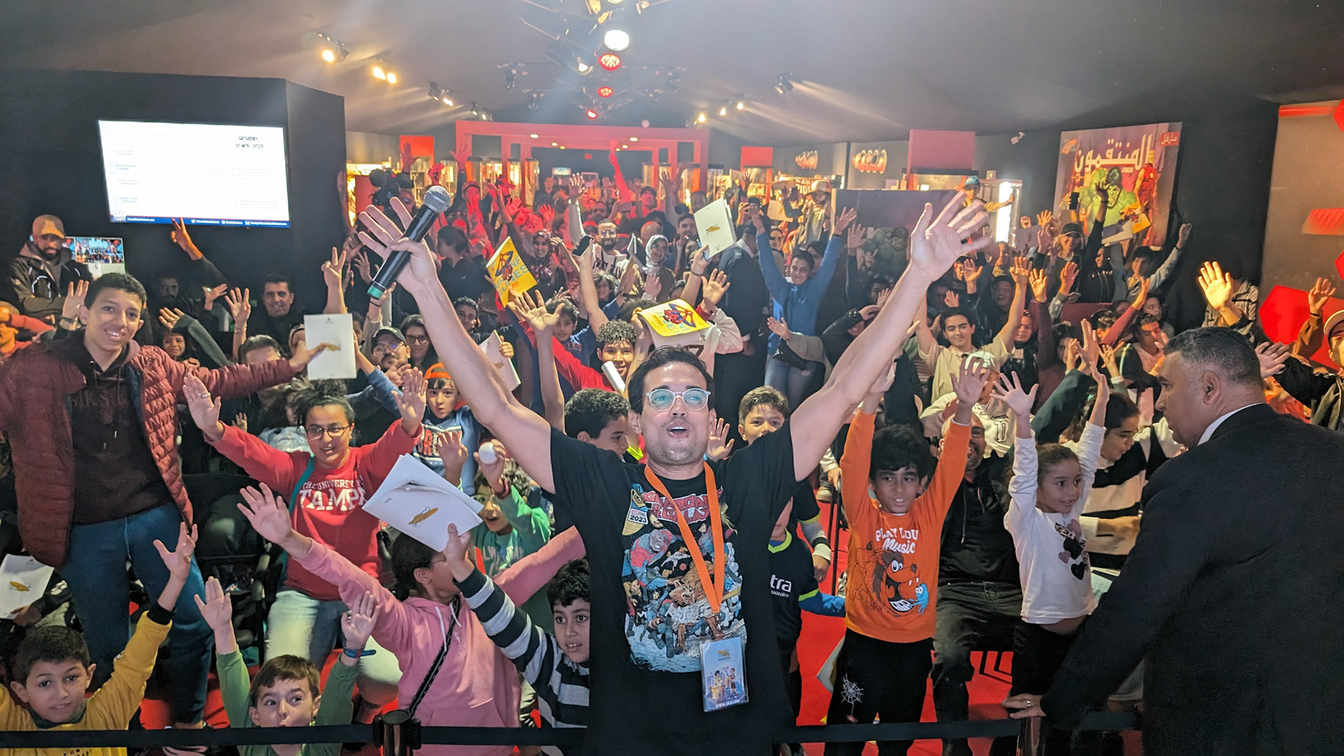 The crowds were lively and huge every day of the show. That's Ayoub, front and center.