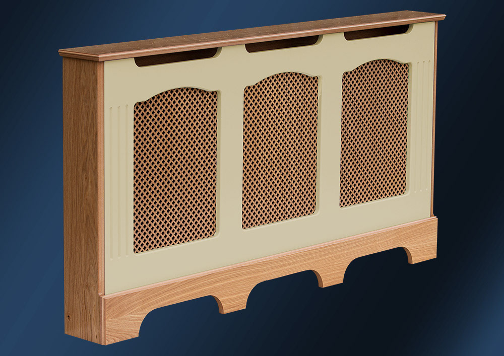Radiator Cover Oak Cathedral Arch with Cream Panel