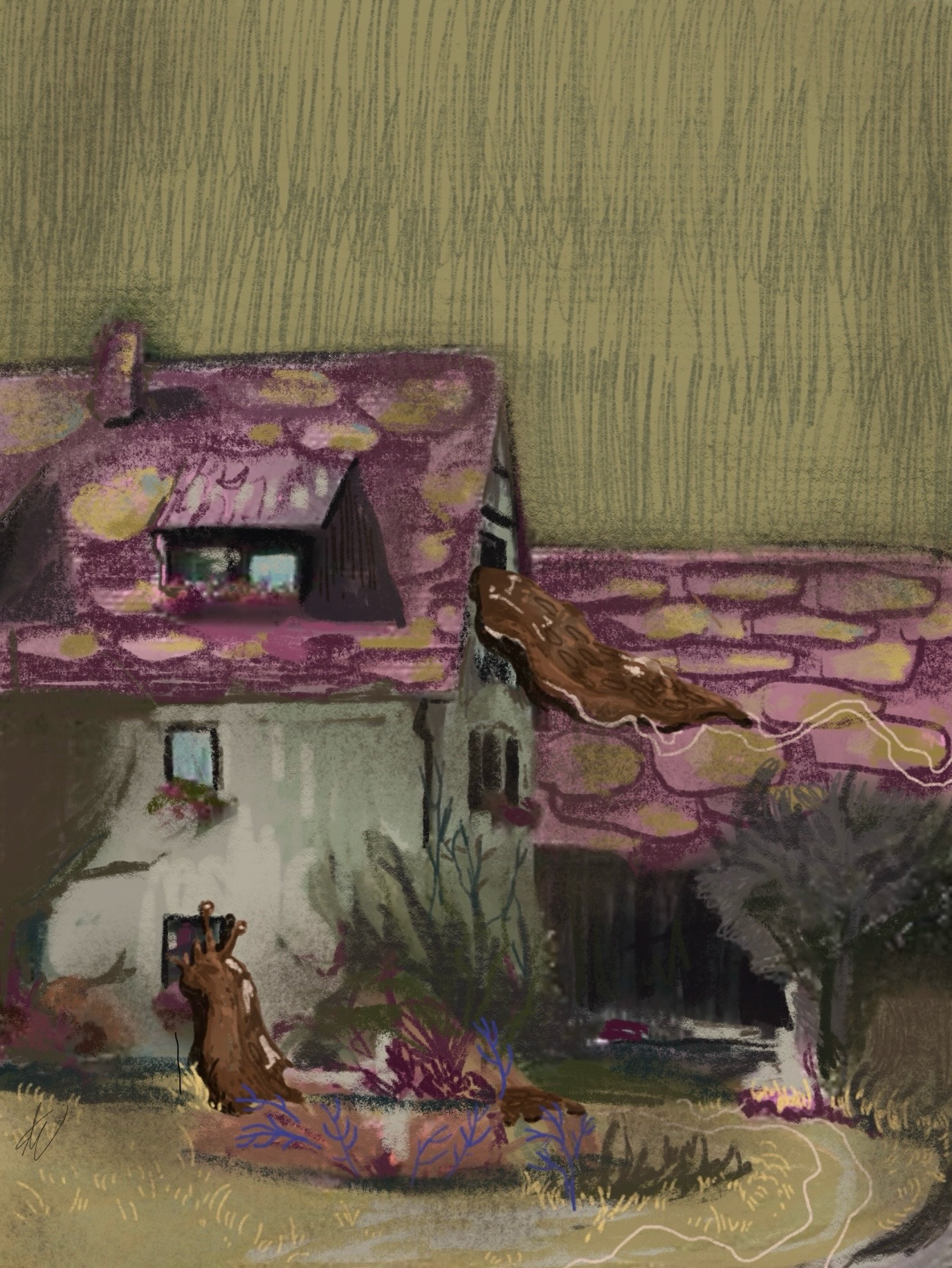 snails in the kitchen, digital drawing, 2024