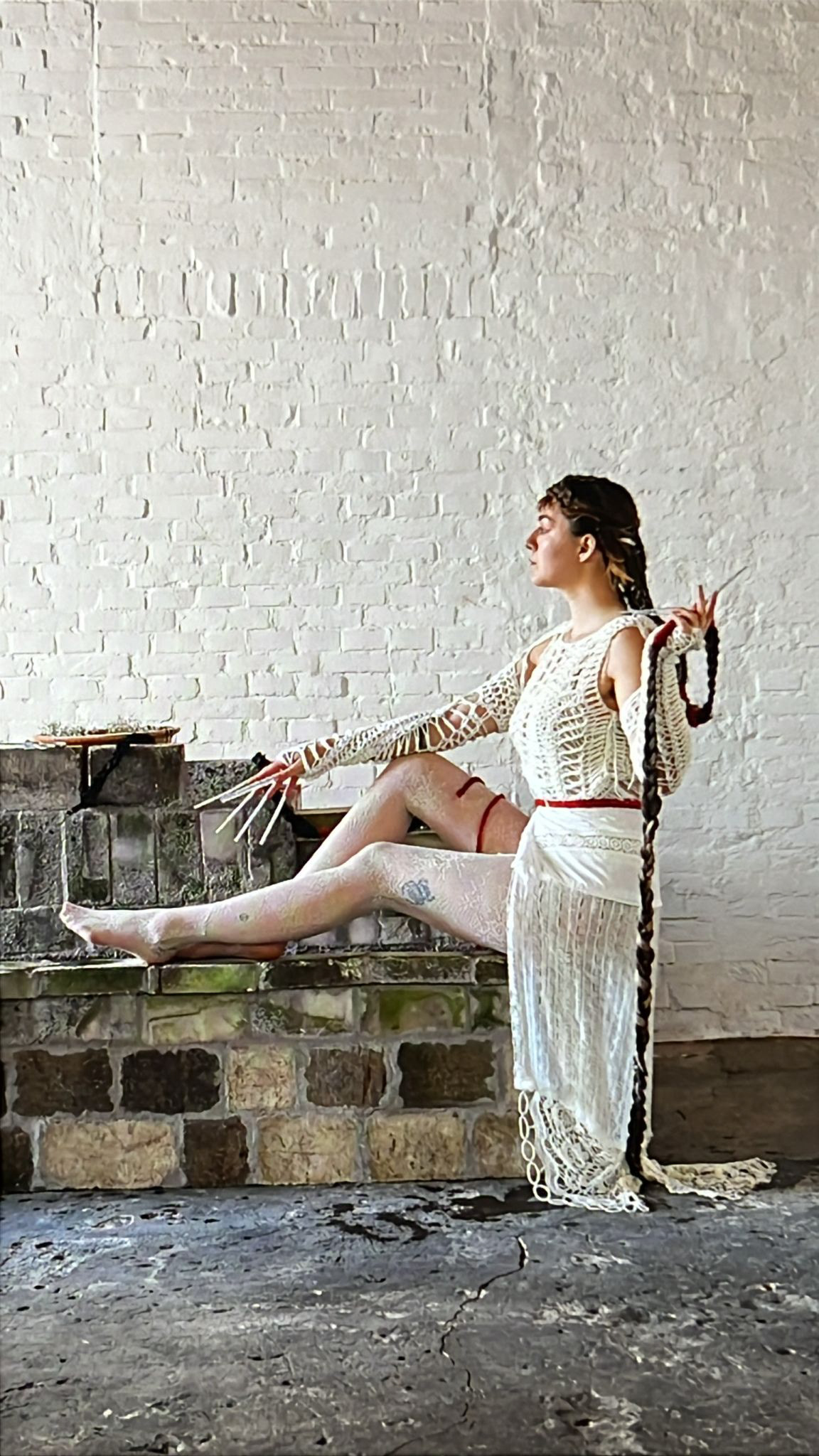 Custom Crochet wearable for Radina Kordova's solo exhibition "you raised me to believe I should be timid"