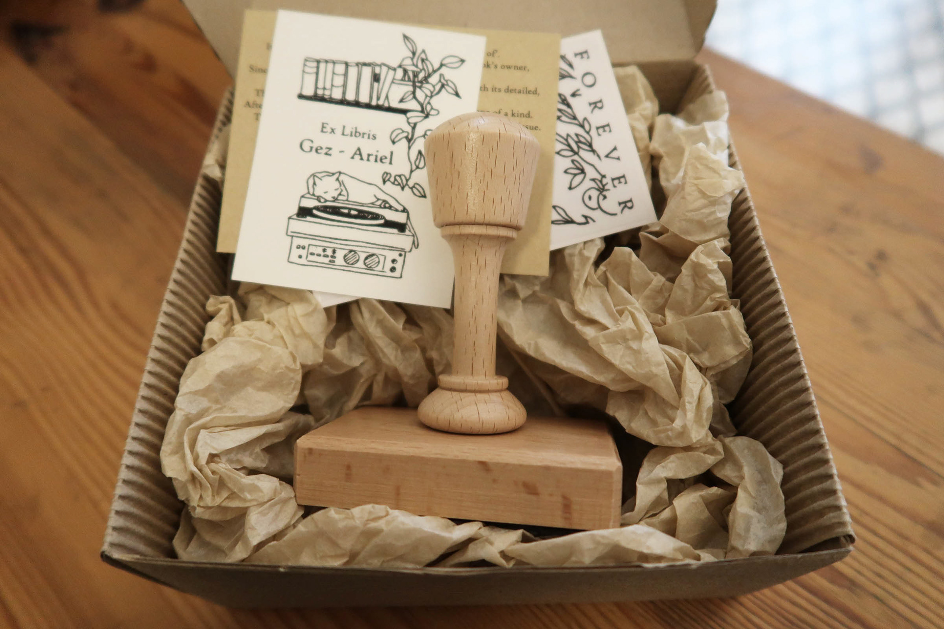 rubber stamp on wood