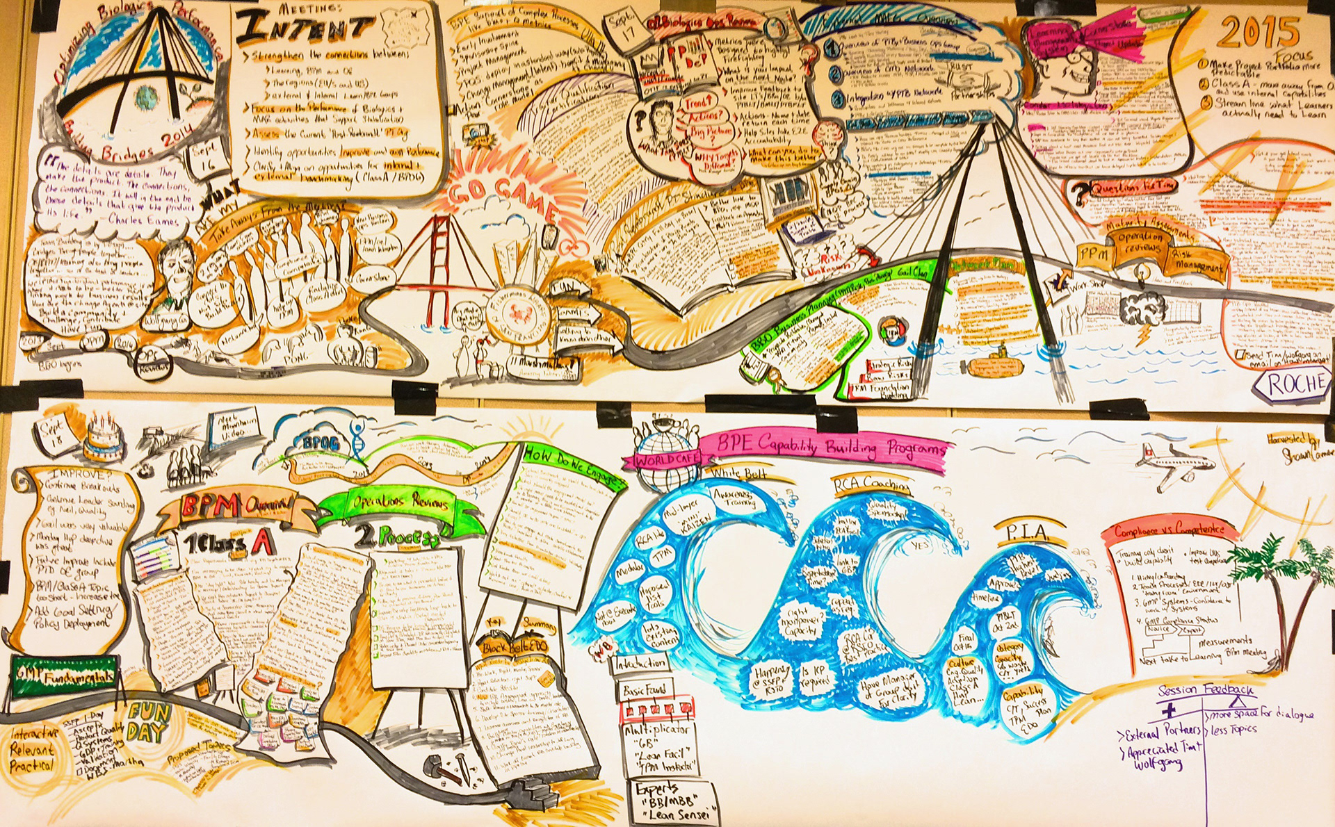 Large meeting Graphic recording 70" x 150"