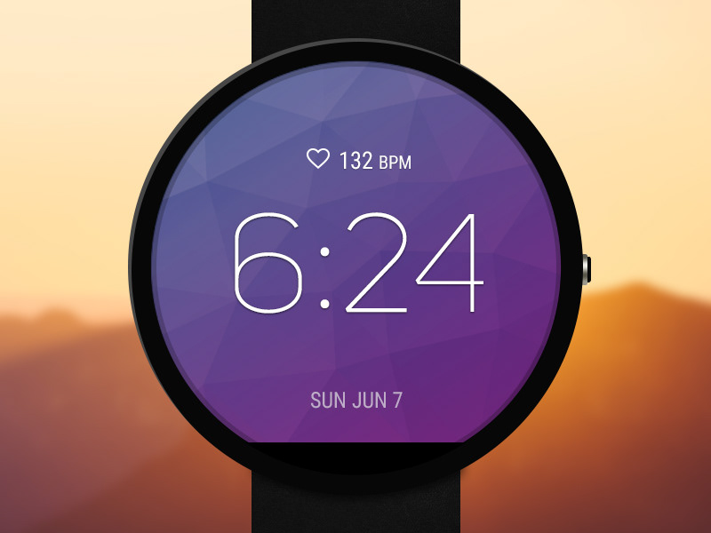 Android Wear Moto 360 sport running watch face interface.
