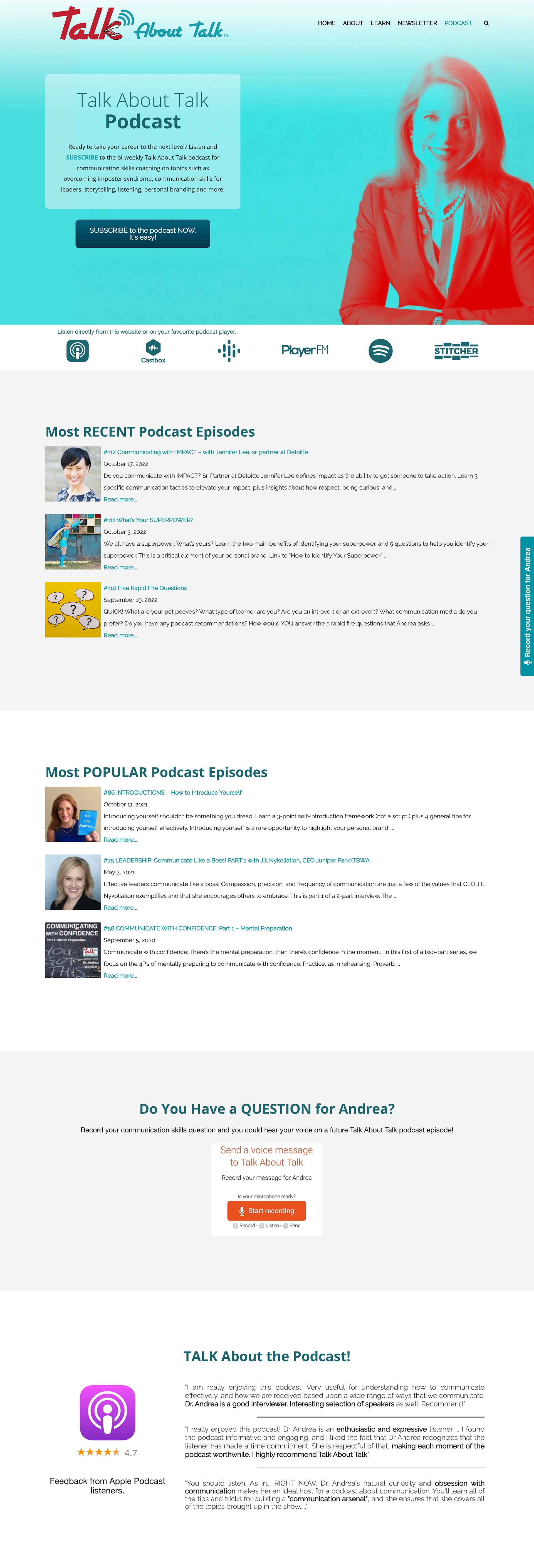 The previous version of the Podcast page.