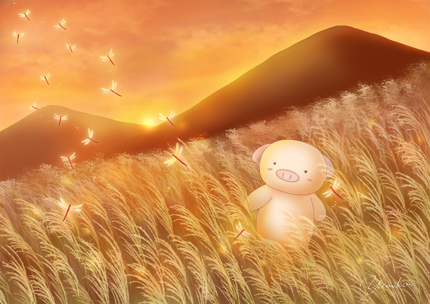 Autumn is coming  (Japanese pampas grass and Red Dragonflies.)