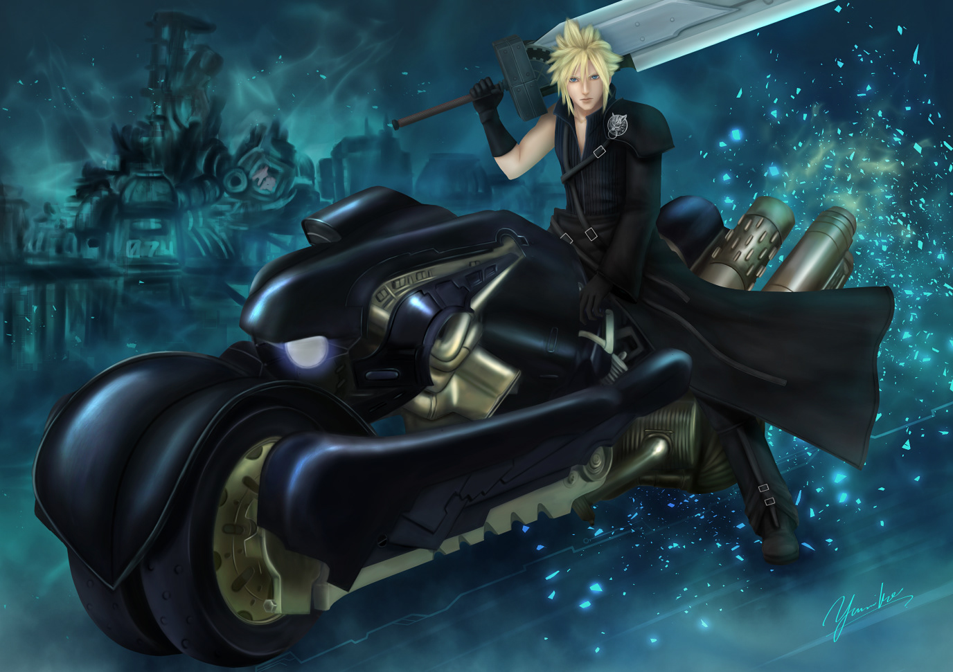 Cloud Strife and Fenrir (Final Fantasy Ⅶ Advent Children)
