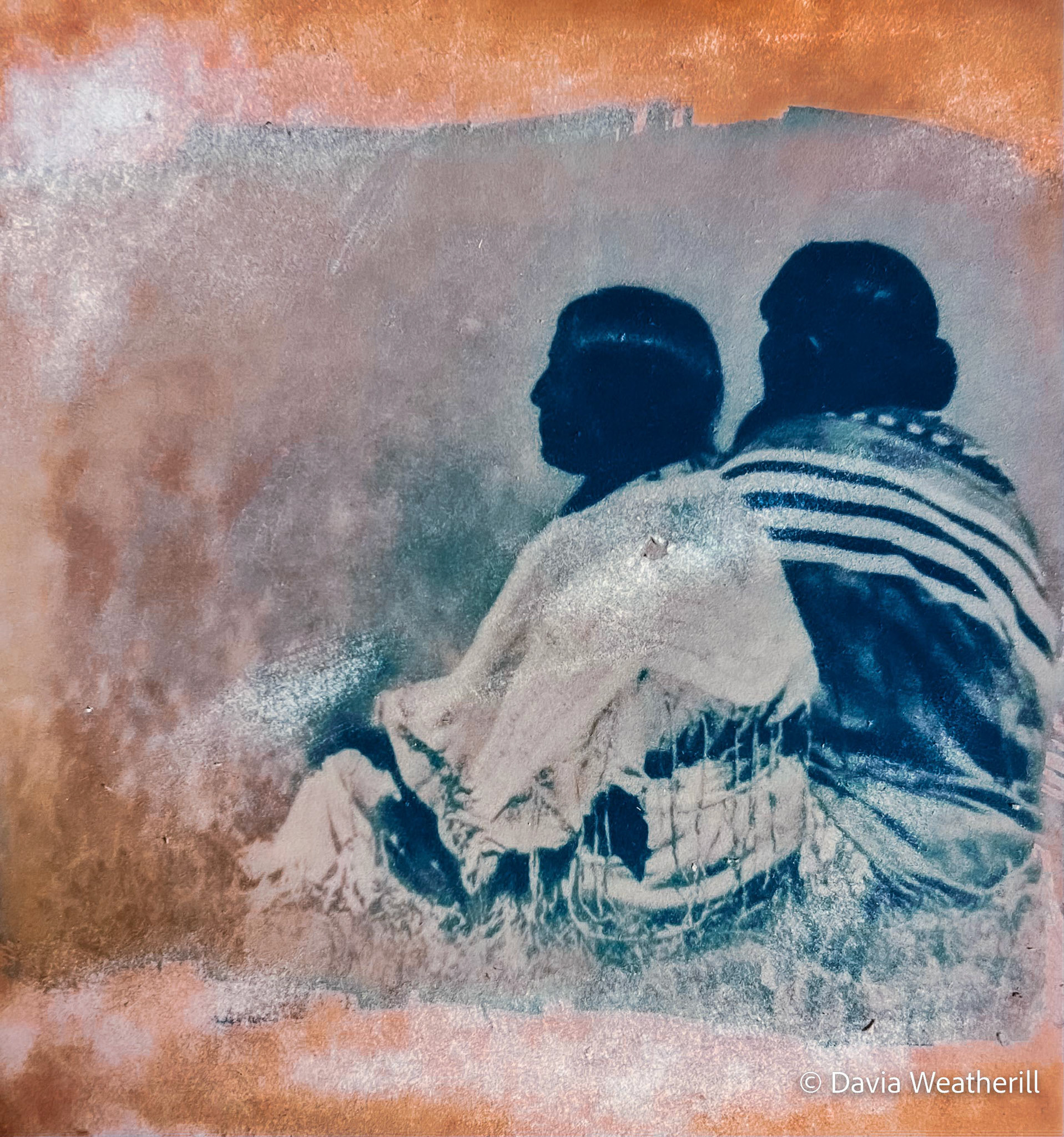 Cyanotype of Edward S. Curtis' original photo shown in Photographing the N. American Indian