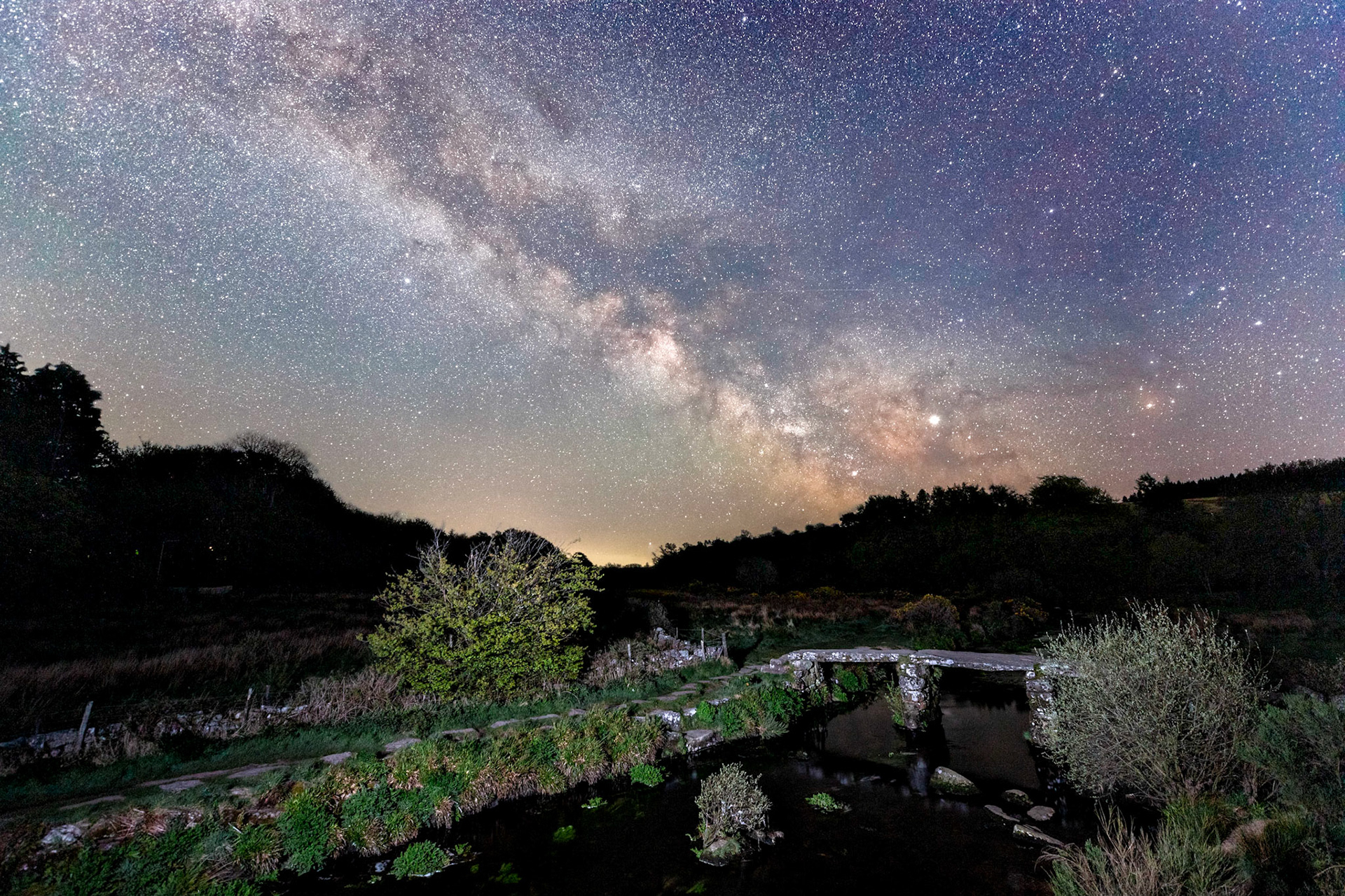 The night sky over Postbridge in Dartmoor National Park.
