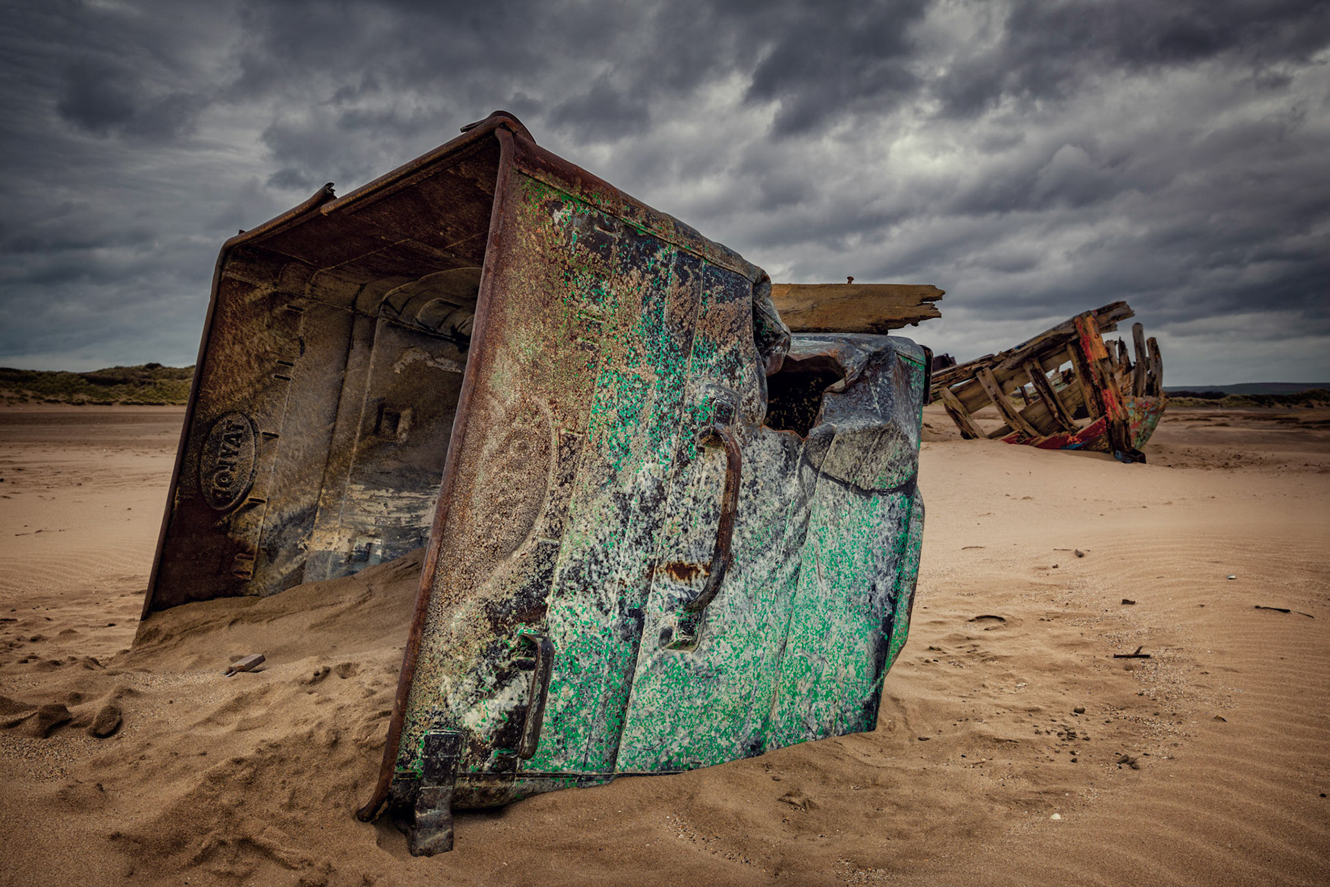 A copper container washed up on the beach near the wreck at Crow Point in Northern Devon, UK