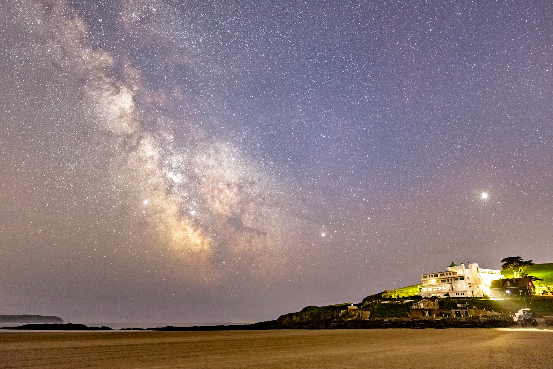 Burgh Island Hotel underneath stars in South Devon.