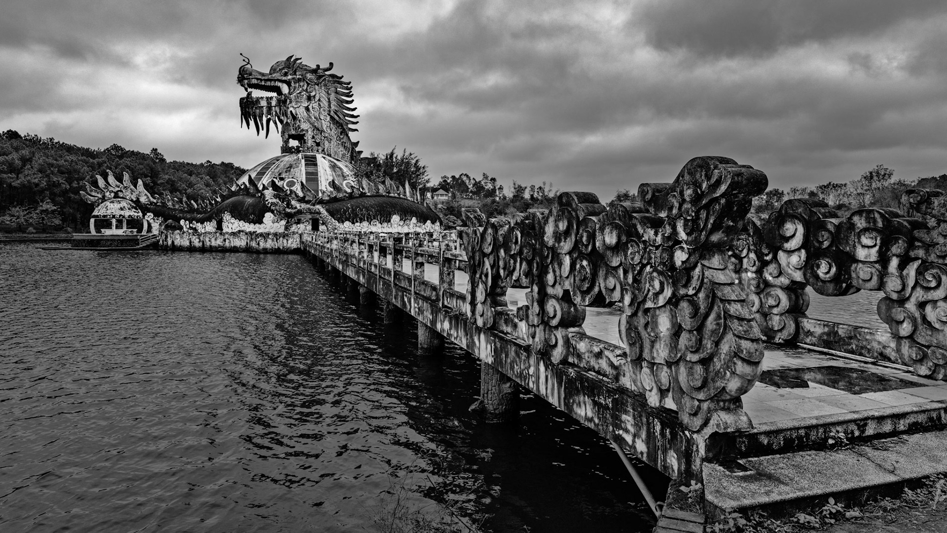 Centerpiece of the abandoned water park in Hue, Vietnam