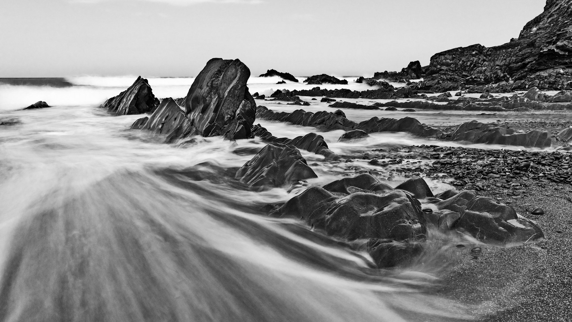 The receding tide on Welcombe Beach in the North Devon Area of Natural Beauty.
