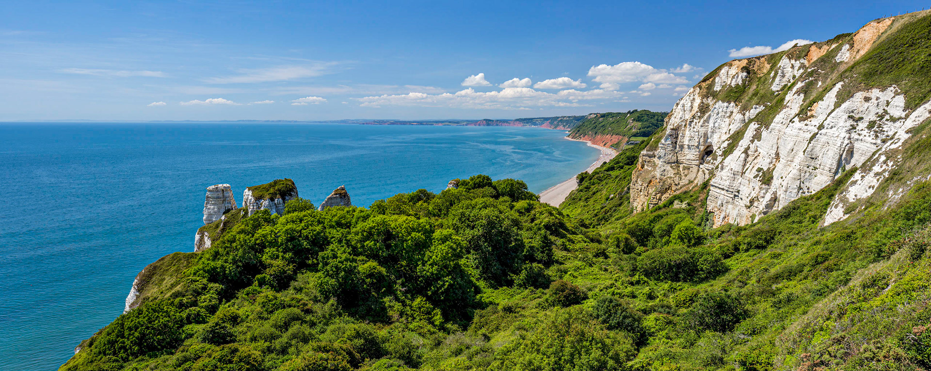View from the western end of the Jurassic coast on the southern coast of England in Devon.