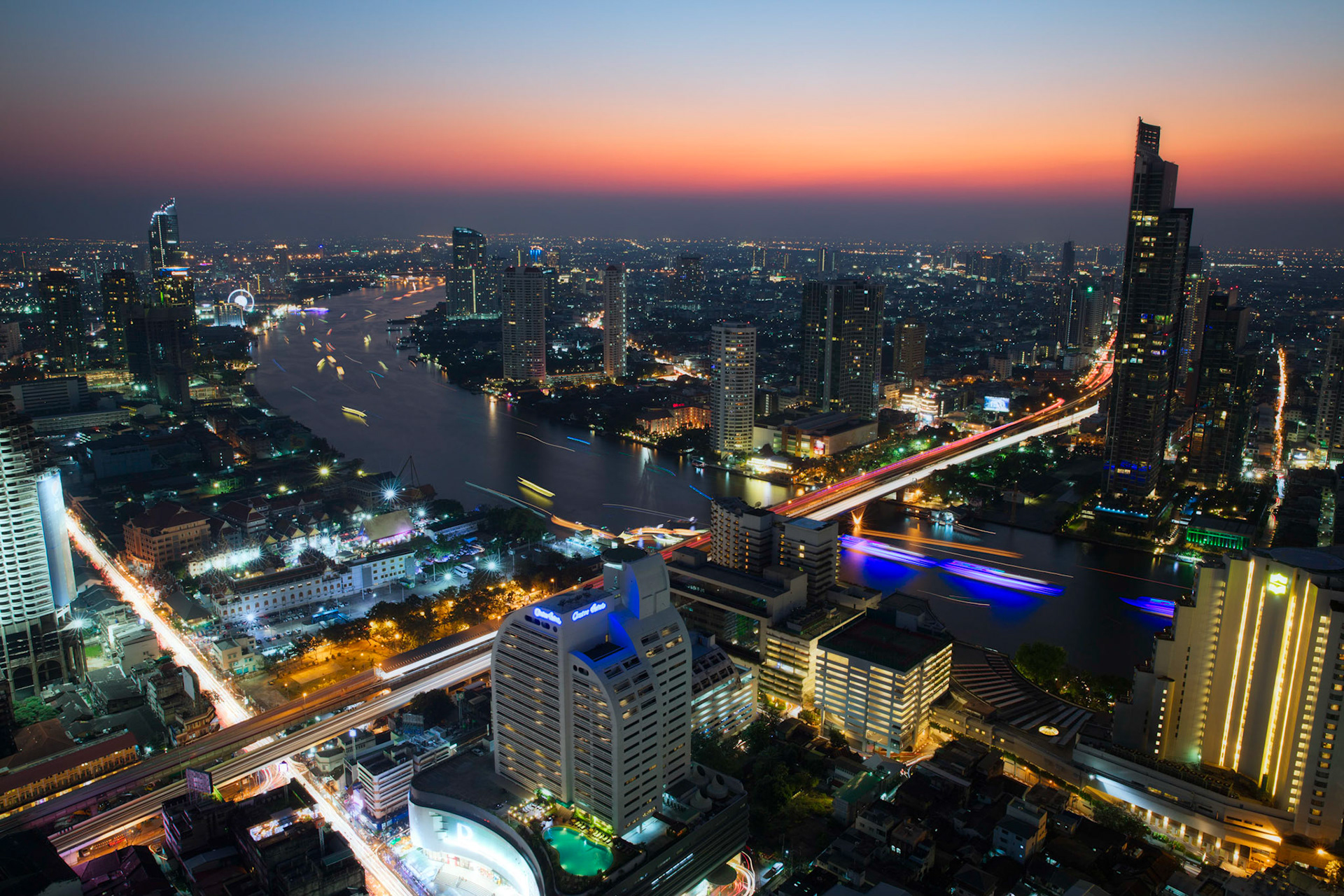 Bangkok from the Lebua hotel at dusk.