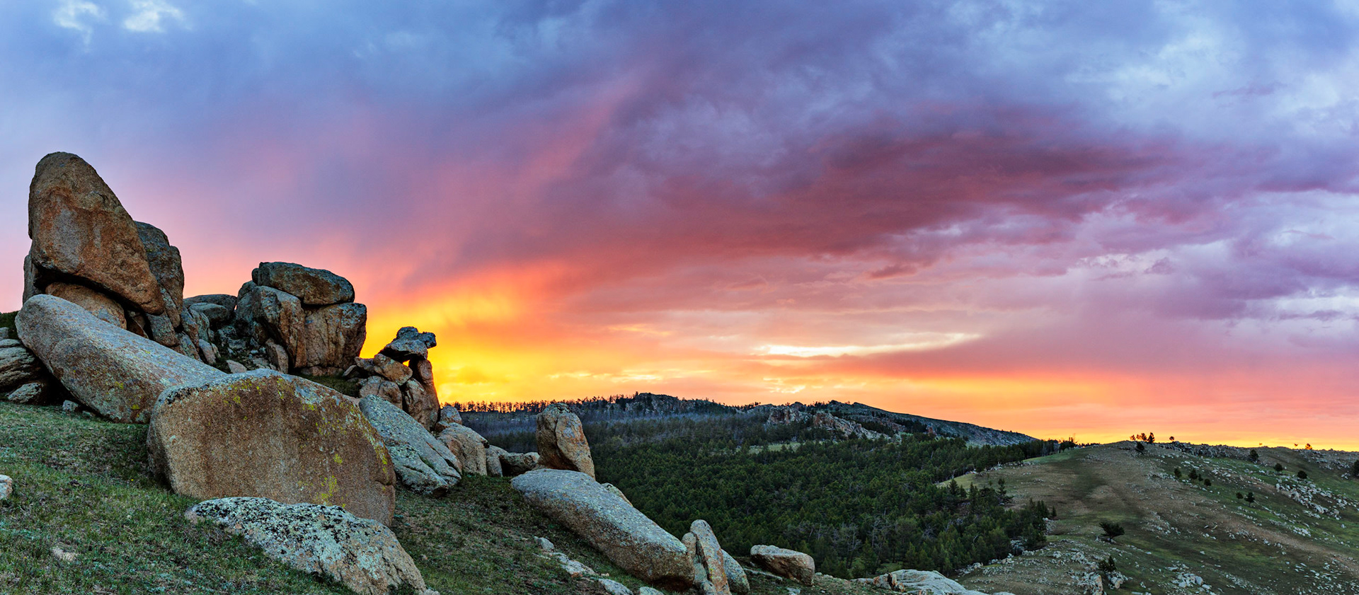 Sunrise over the mountains in central Mongolia.