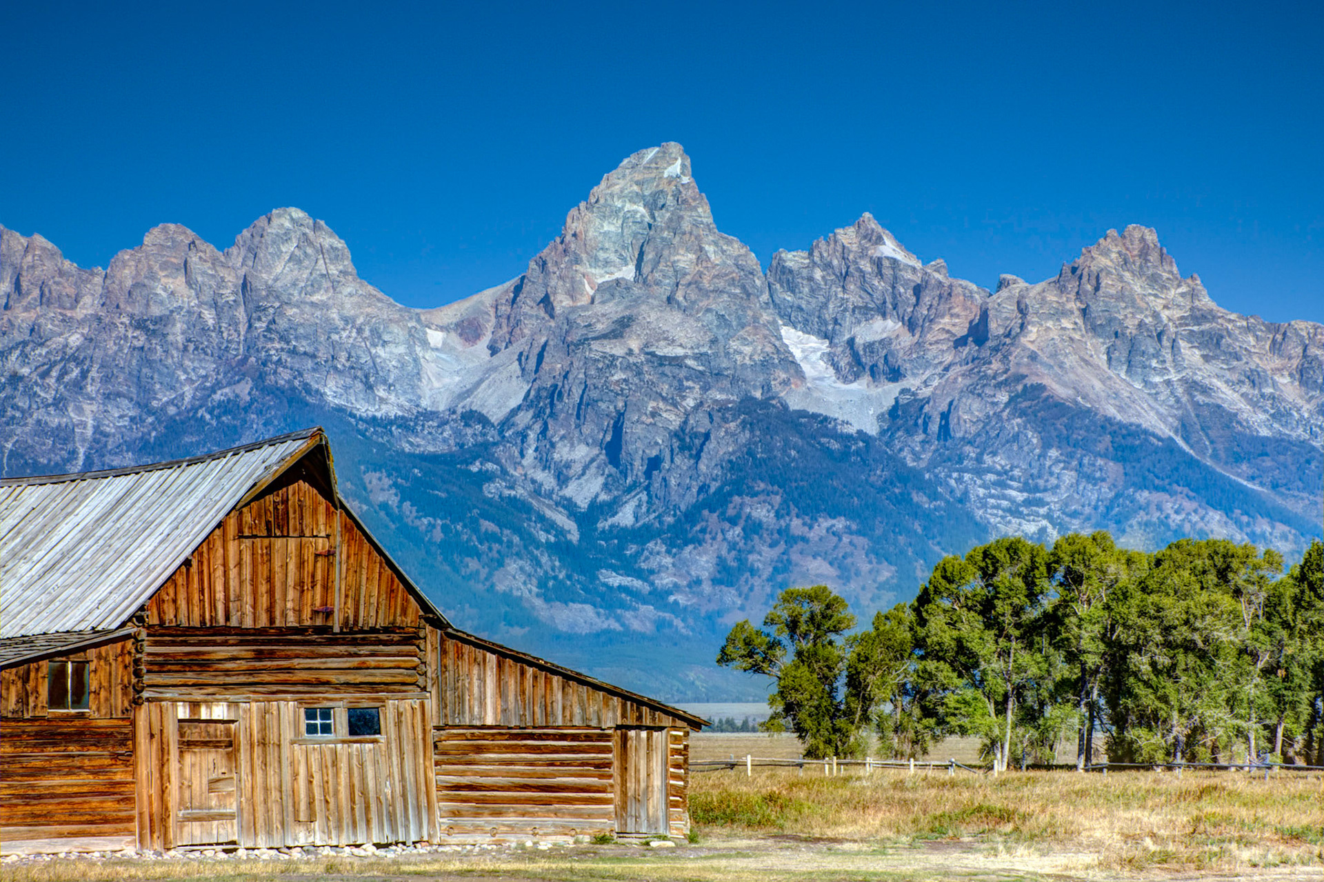 Grand Tetons from Mormon Row outside of the park