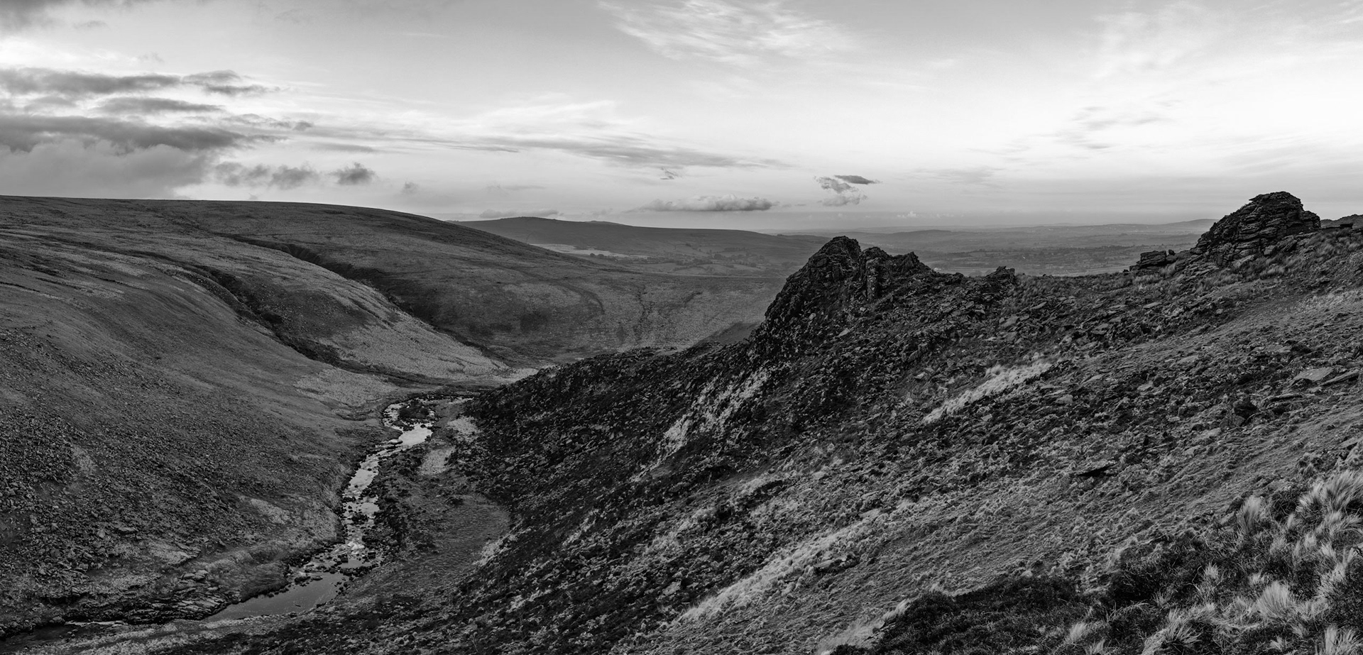 Tavy Cleave Tor high above the river Tavy in one of the more rugged areas of Dartmoor National Park