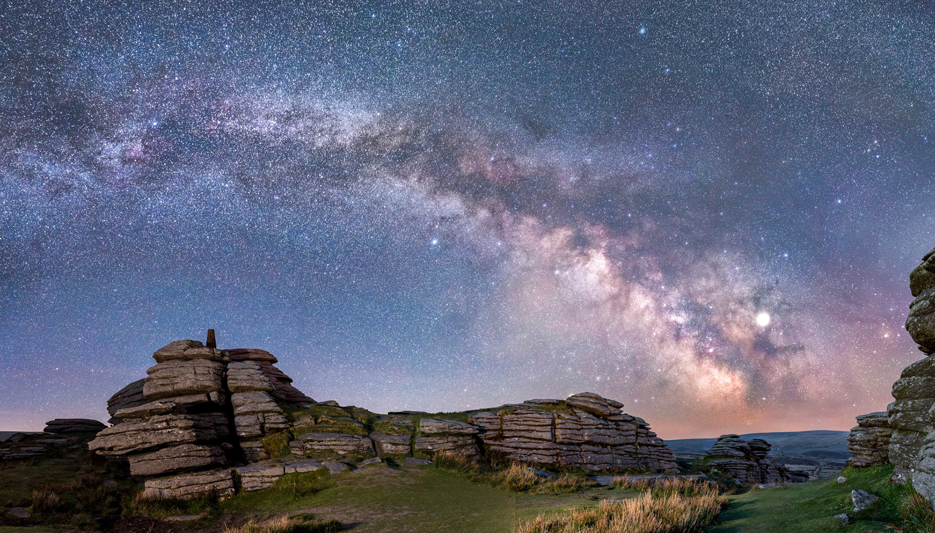 Bellever Tor with the Milky way stretching across the sky.
