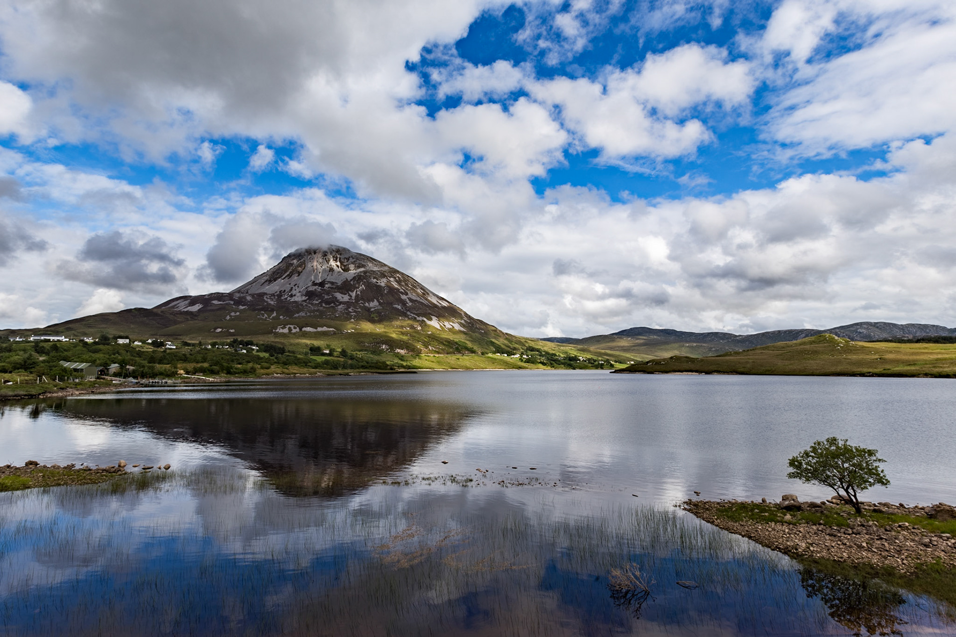 Errigal mountain peak in the Derryveagh Mountains in Donegal, Ireland (Ireland's highest mountain peak). This was one of the few times we saw it out of the clouds.
