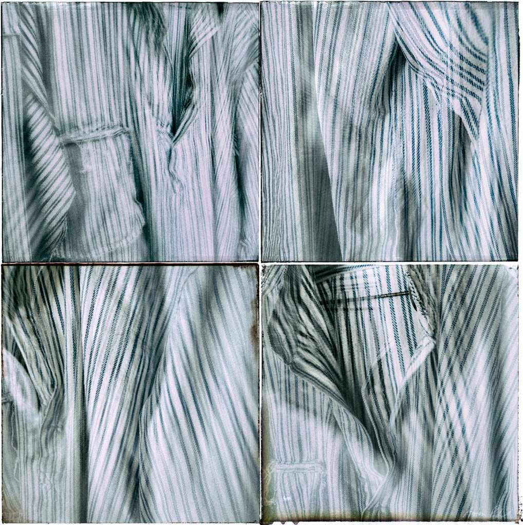 four photos in a grid of a shirt
