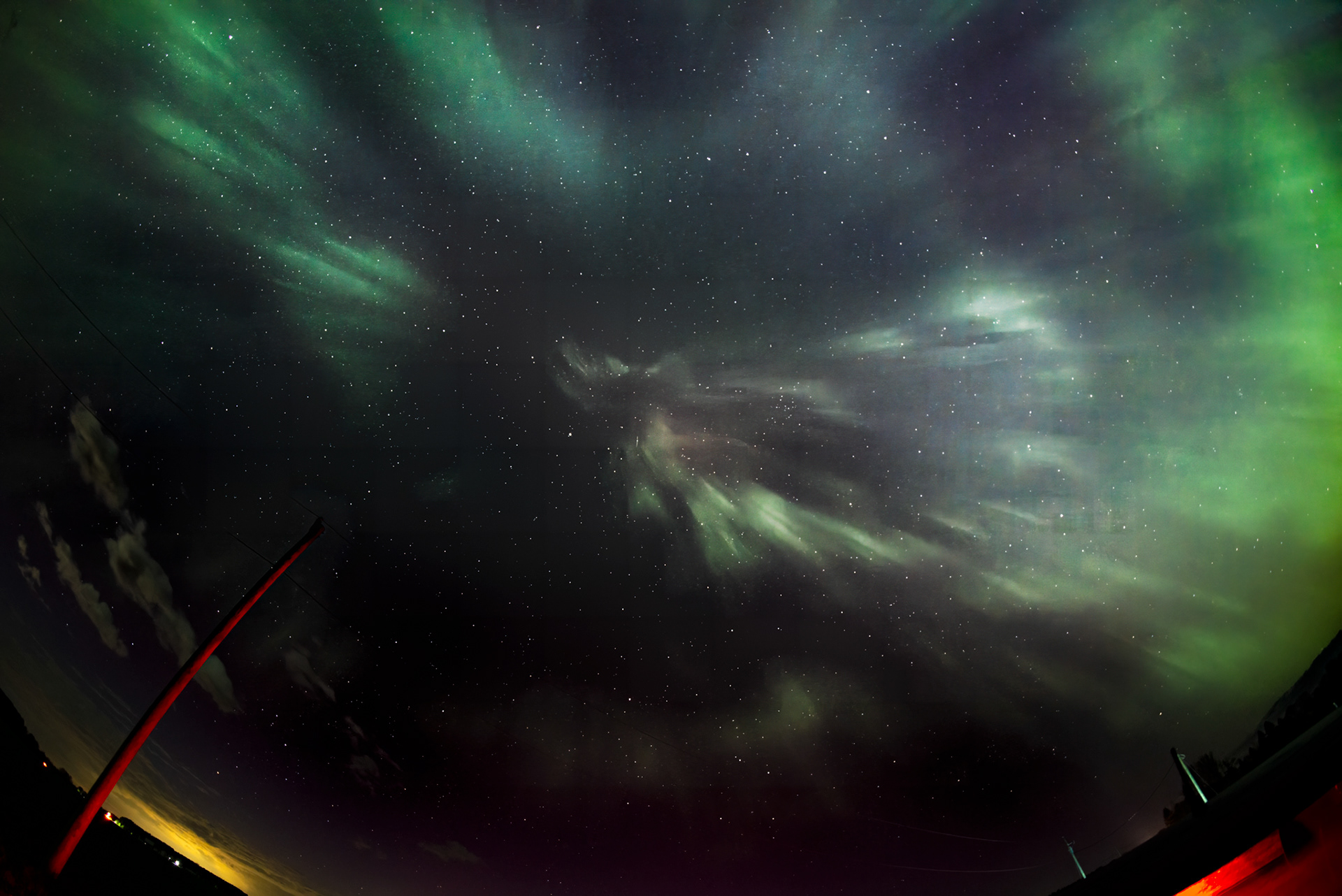 fish eye image of aurora