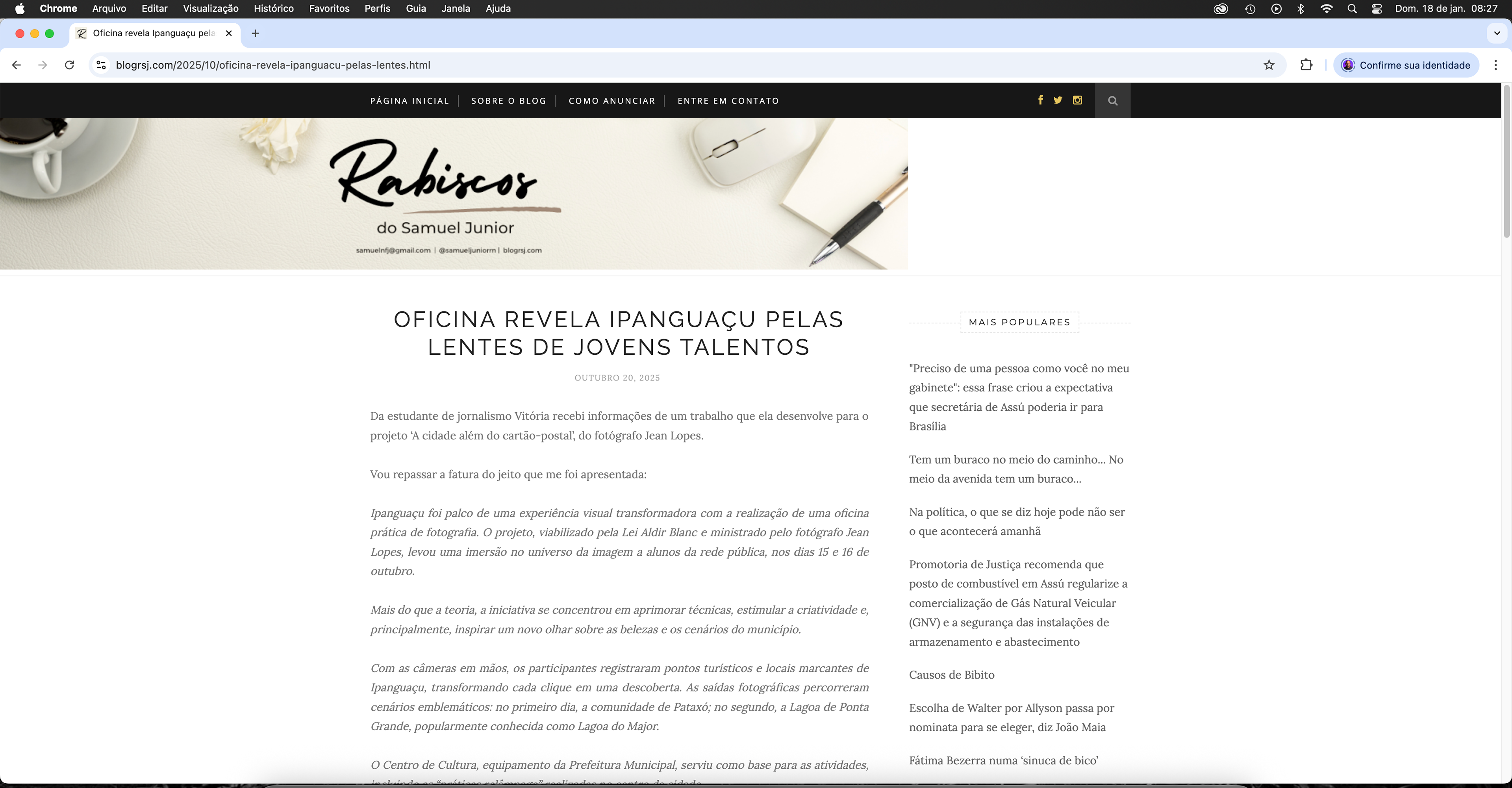 Blog Rabiscos do Samuel Junior, 20/10/2025