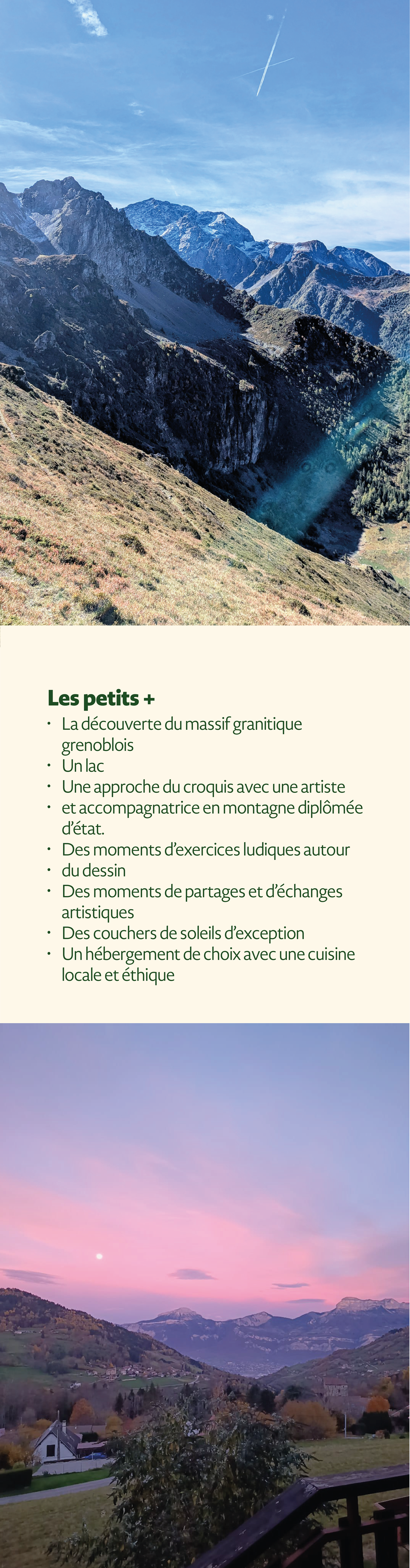 1 photo avec Vue sur les sommets du massif de Belledonne en isère. Sur le grand replomb et les alpages . L'autre photo sur le massif de la chartreuse au coucher du soleil depuis saint agnes en Belledonne 