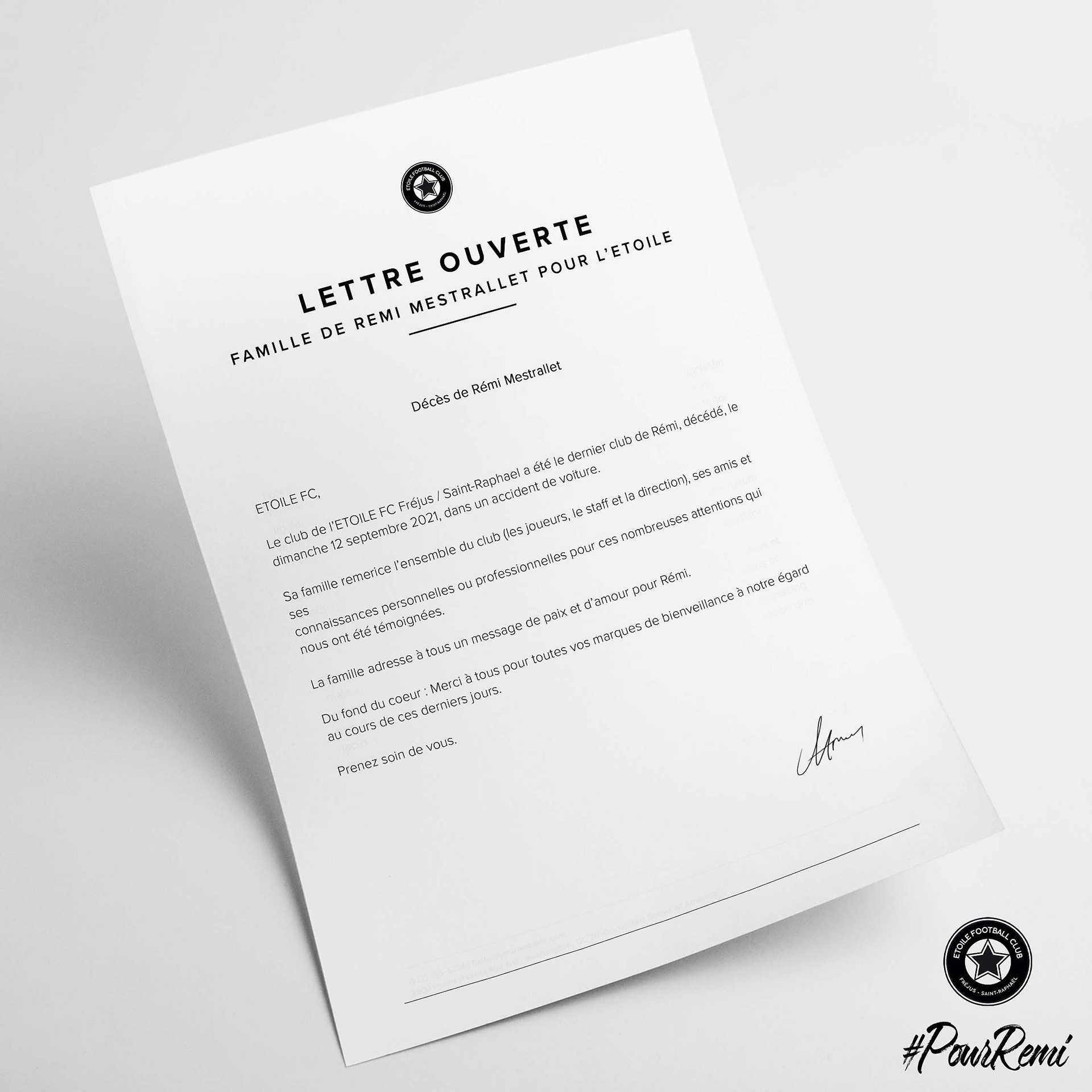 Lettre Hommage Rémi Mestrallet