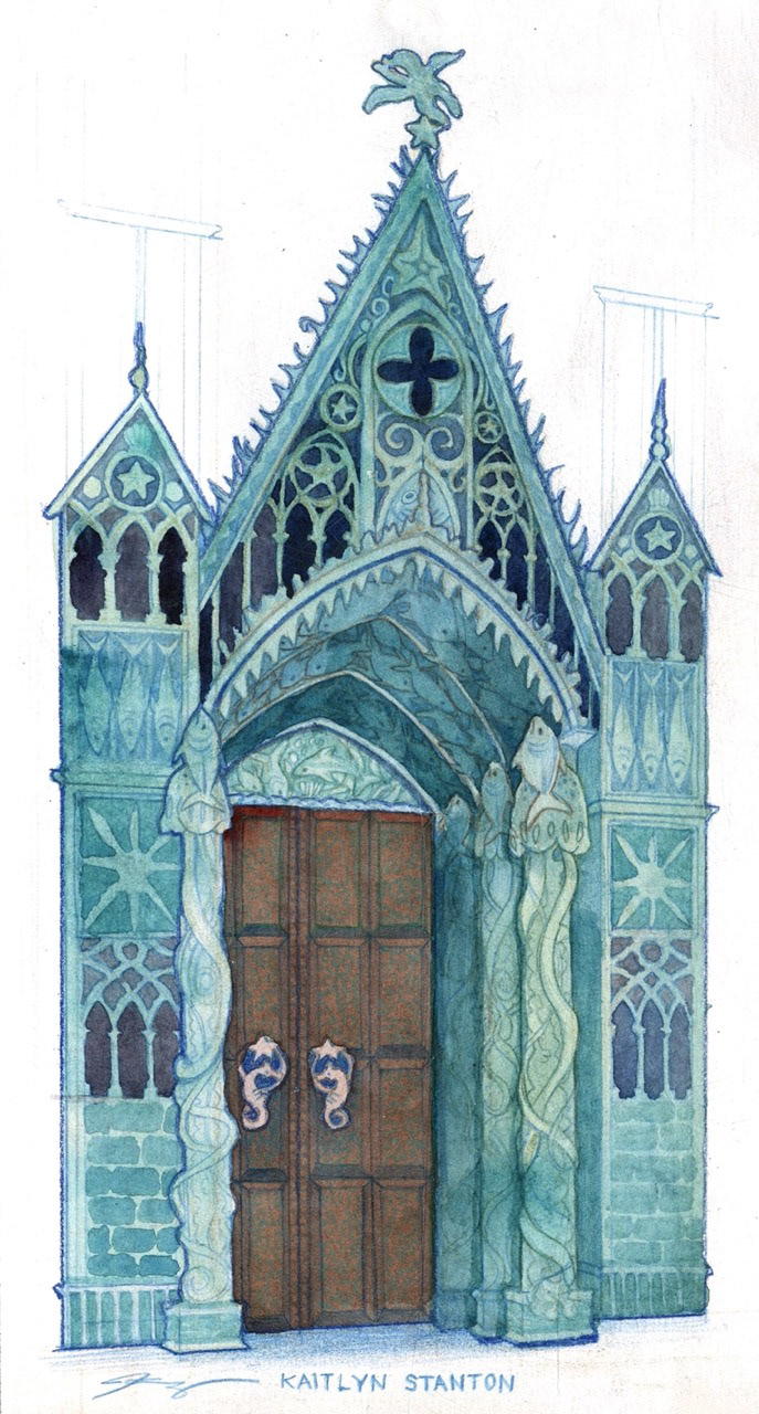 underwater door concept, watercolor